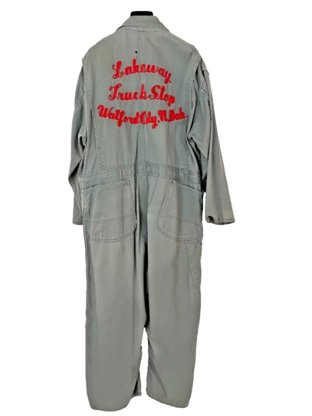 Vintage 1940s COVERALL UNIFORM w/Stitching Truck Stop Watford City ND 42 L